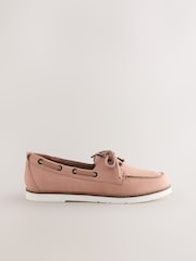 Blush Pink Forever Comfort® Leather Round Toe Lace Up Boat Shoes - Image 3 of 6