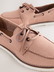 Blush Pink Forever Comfort® Leather Round Toe Lace Up Boat Shoes - Image 4 of 6