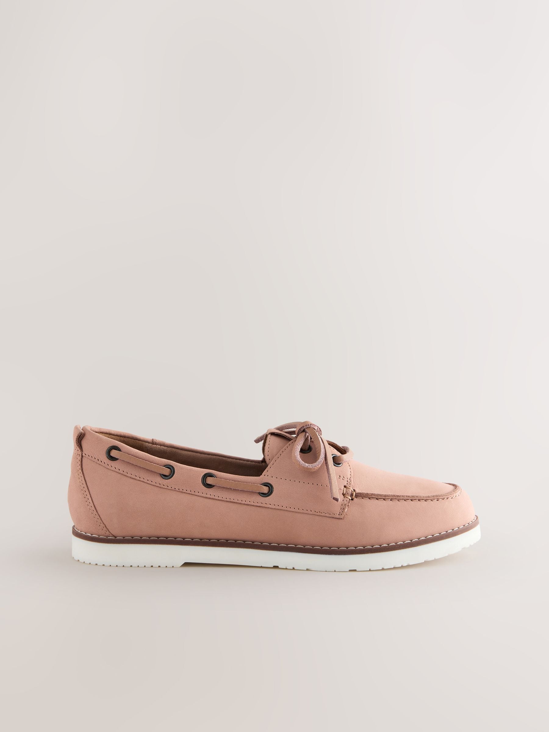 Buy Blush Pink Leather Round Toe Lace Up Boat Shoes from