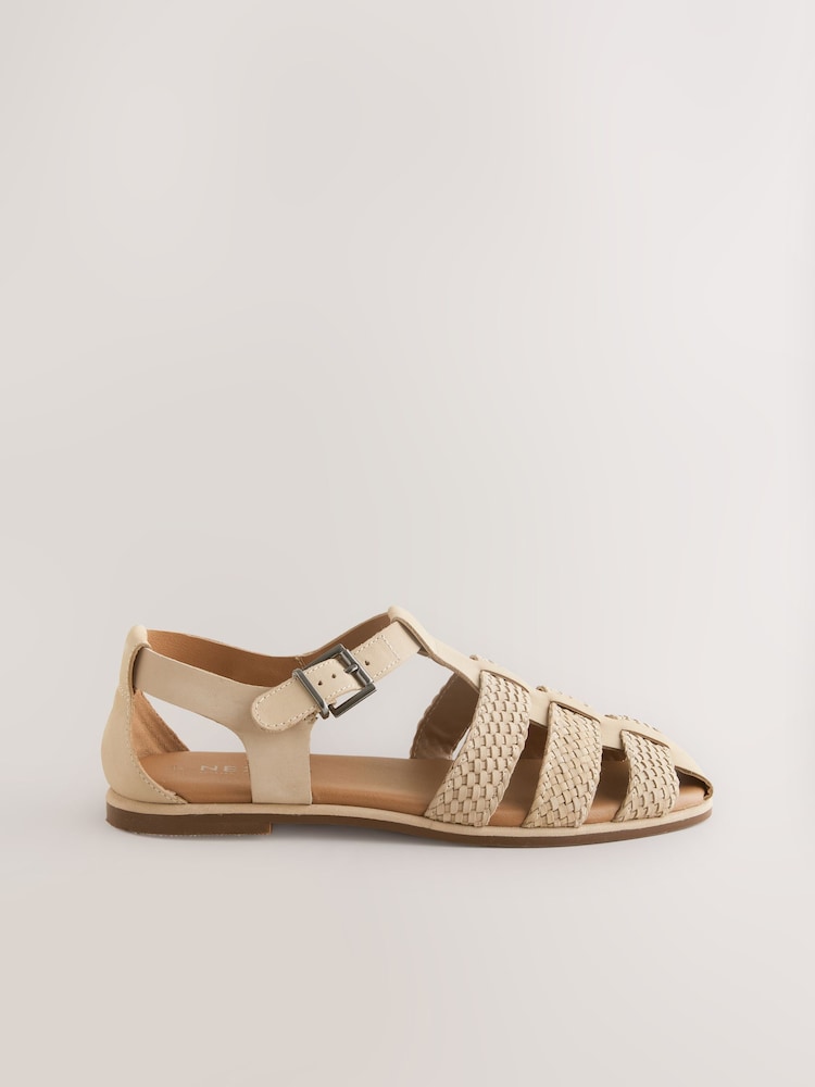 Neutral Forever Comfort® Leather Round Closed Toe Weave Detail Fisherman Sandals - Image 6 of 8