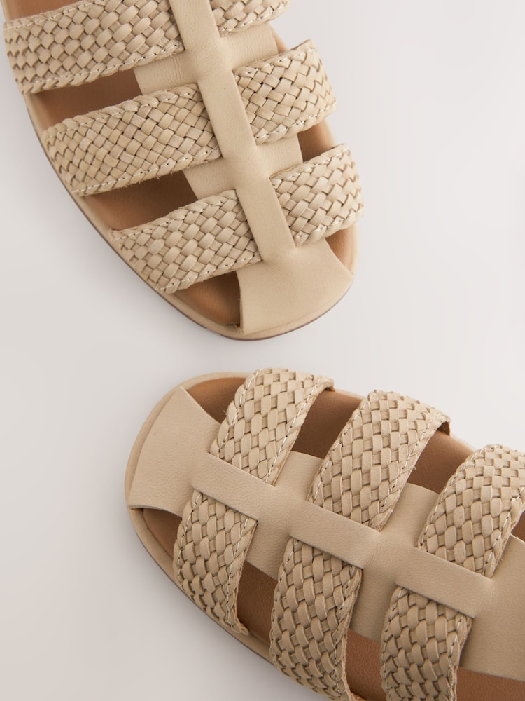 Neutral Forever Comfort® Leather Round Closed Toe Weave Detail Fisherman Sandals - Image 8 of 8