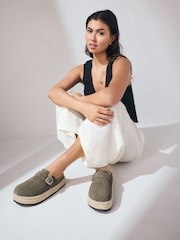 Khaki Green Forever Comfort® Leather Round Toe Espadrille Chunky Clogs - Image 2 of 8