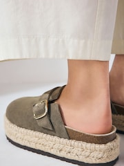 Khaki Green Forever Comfort® Leather Round Toe Espadrille Chunky Clogs - Image 4 of 8