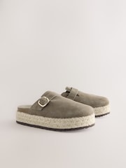 Khaki Green Forever Comfort® Leather Round Toe Espadrille Chunky Clogs - Image 5 of 8