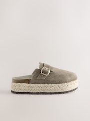 Khaki Green Forever Comfort® Leather Round Toe Espadrille Chunky Clogs - Image 6 of 8