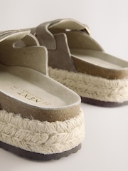 Khaki Green Forever Comfort® Leather Round Toe Espadrille Chunky Clogs - Image 8 of 8