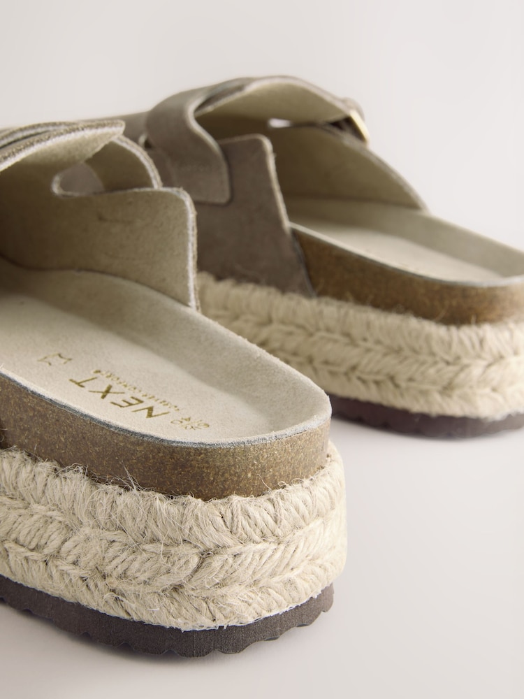 Khaki Green Forever Comfort® Leather Round Toe Espadrille Chunky Clogs - Image 8 of 8
