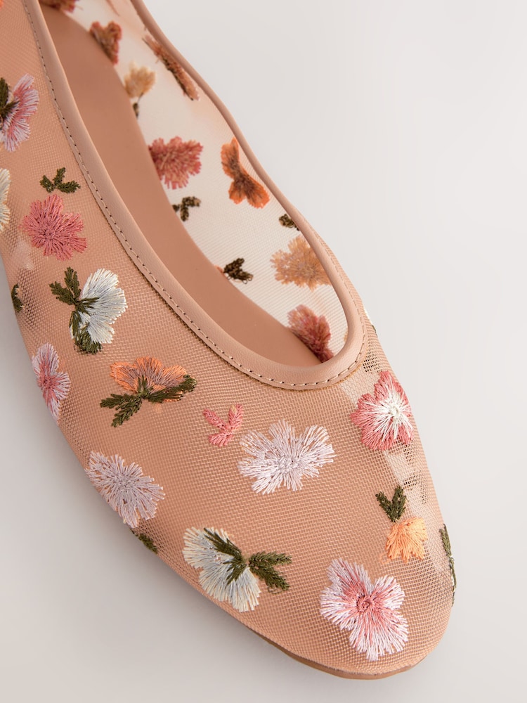 Blush Nude Forever Comfort® Embroidered Mesh Ballerinas - Image 8 of 9