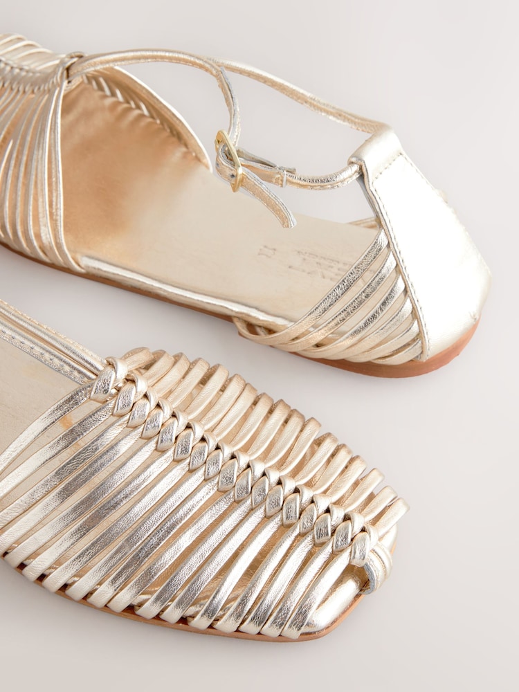 Gold Forever Comfort® Leather Square Toe Strappy Sandals - Image 4 of 7
