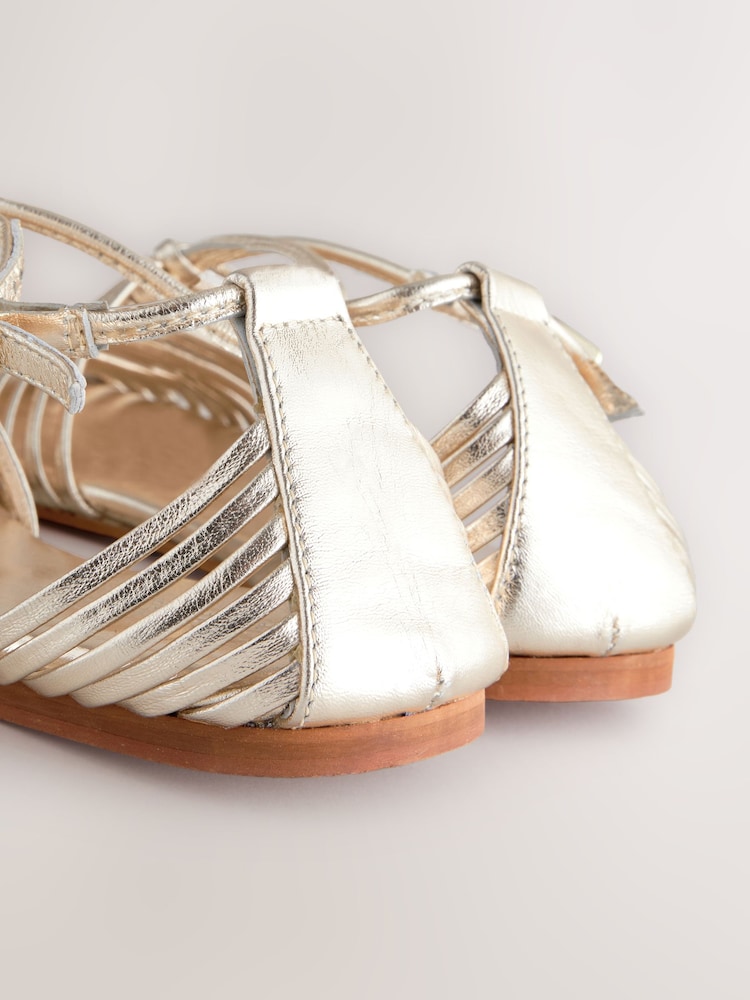 Gold Forever Comfort® Leather Square Toe Strappy Sandals - Image 5 of 7