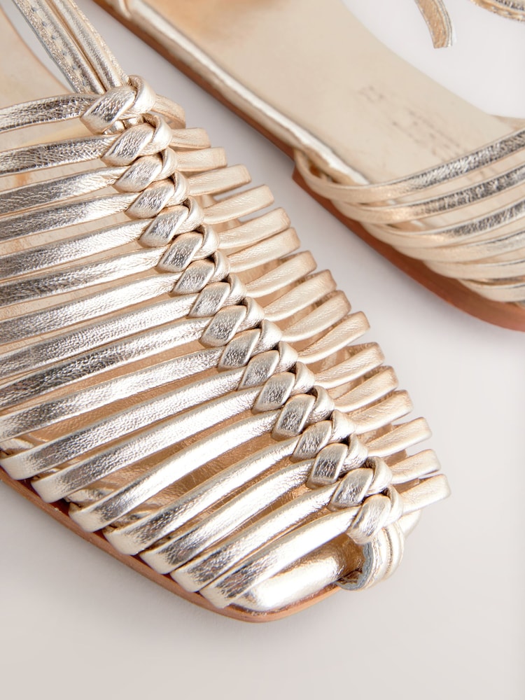Gold Forever Comfort® Leather Square Toe Strappy Sandals - Image 6 of 7