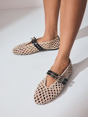 Natural Forever Comfort® Round Toe Weave Double Mary Jane Shoes - Image 3 of 10