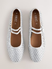 Silver Forever Comfort® Leather Square Toe Weave Double Mary Jane Shoes - Image 1 of 9