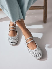 Silver Forever Comfort® Leather Square Toe Weave Double Mary Jane Shoes - Image 2 of 9