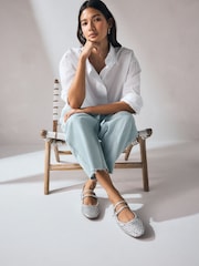 Silver Forever Comfort® Leather Square Toe Weave Double Mary Jane Shoes - Image 4 of 9