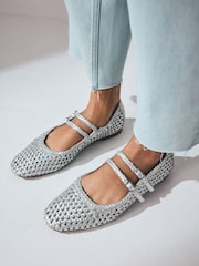 Silver Forever Comfort® Leather Square Toe Weave Double Mary Jane Shoes - Image 5 of 9