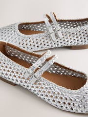 Silver Forever Comfort® Leather Square Toe Weave Double Mary Jane Shoes - Image 8 of 9