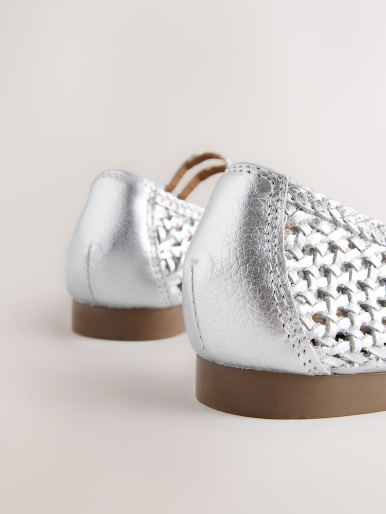 Silver Forever Comfort® Leather Square Toe Weave Double Mary Jane Shoes - Image 9 of 9