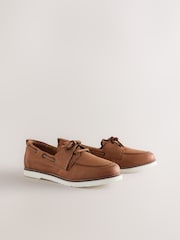 Tan Brown Forever Comfort® Leather Round Toe Lace Up Boat Shoes - Image 2 of 6