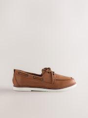 Tan Brown Forever Comfort® Leather Round Toe Lace Up Boat Shoes - Image 3 of 6