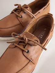 Tan Brown Forever Comfort® Leather Round Toe Lace Up Boat Shoes - Image 4 of 6