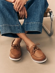 Tan Brown Forever Comfort® Leather Round Toe Lace Up Boat Shoes - Image 7 of 7
