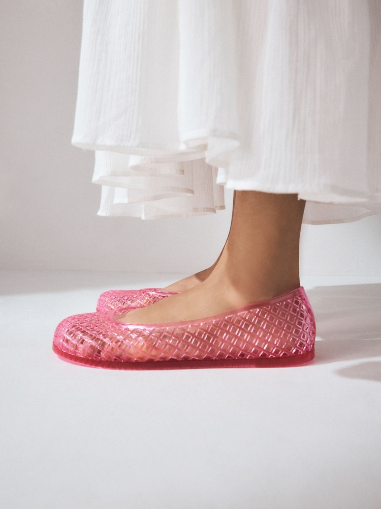 Pink Round Toe Jelly Ballerinas - Image 2 of 10