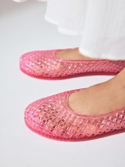 Pink Round Toe Jelly Ballerinas - Image 3 of 10