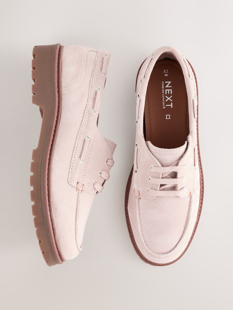 Blush Pink Standard Fit Forever Comfort® Leather Chunky Lace-Up Boat Shoes - Image 1 of 9