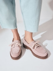 Blush Pink Standard Fit Forever Comfort® Leather Chunky Lace-Up Boat Shoes - Image 3 of 9