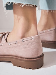 Blush Pink Standard Fit Forever Comfort® Leather Chunky Lace-Up Boat Shoes - Image 4 of 9