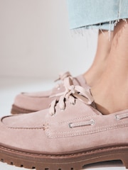 Blush Pink Standard Fit Forever Comfort® Leather Chunky Lace-Up Boat Shoes - Image 5 of 9