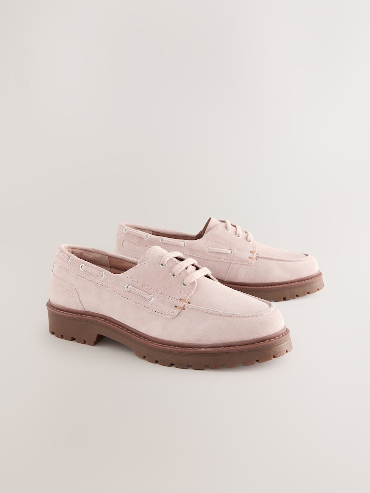 Blush Pink Standard Fit Forever Comfort® Leather Chunky Lace-Up Boat Shoes - Image 6 of 9