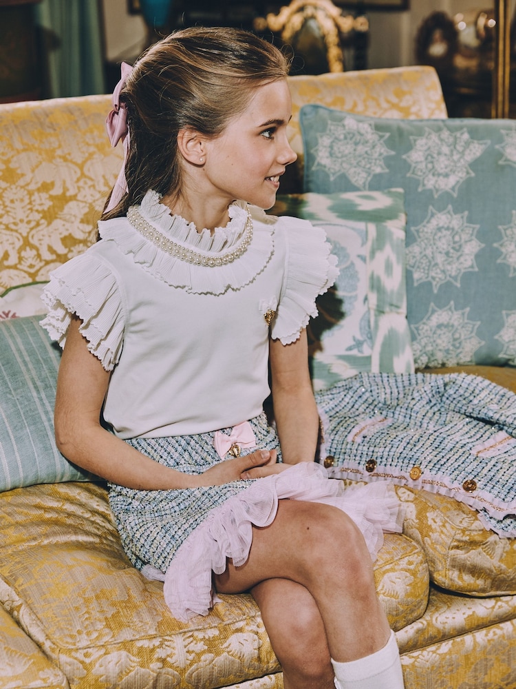 Angels Face Pearlee Pleated and Pearl Collar Snowdrop Christmas White Top - صورة 1 من 2