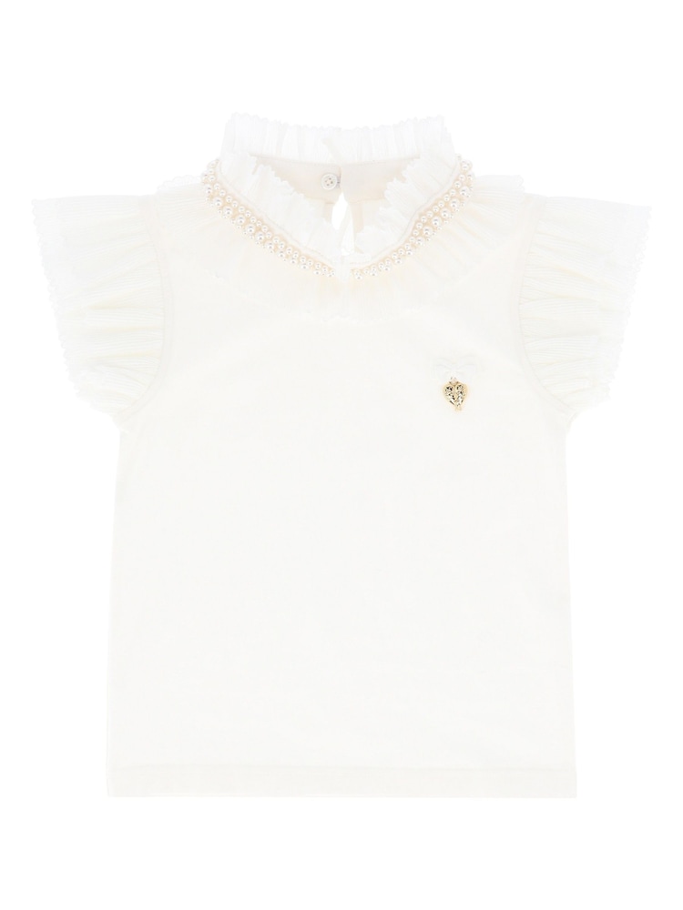 Angels Face Pearlee Pleated and Pearl Collar Snowdrop Christmas White Top - صورة 2 من 2
