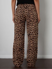 Threadbare Brown Leopard Print Lightweight Jersey Wide Leg 100% Cotton Trousers - Image 2 of 4