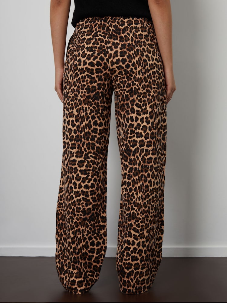Threadbare Brown Leopard Print Lightweight Jersey Wide Leg 100% Cotton Trousers - Image 2 of 4