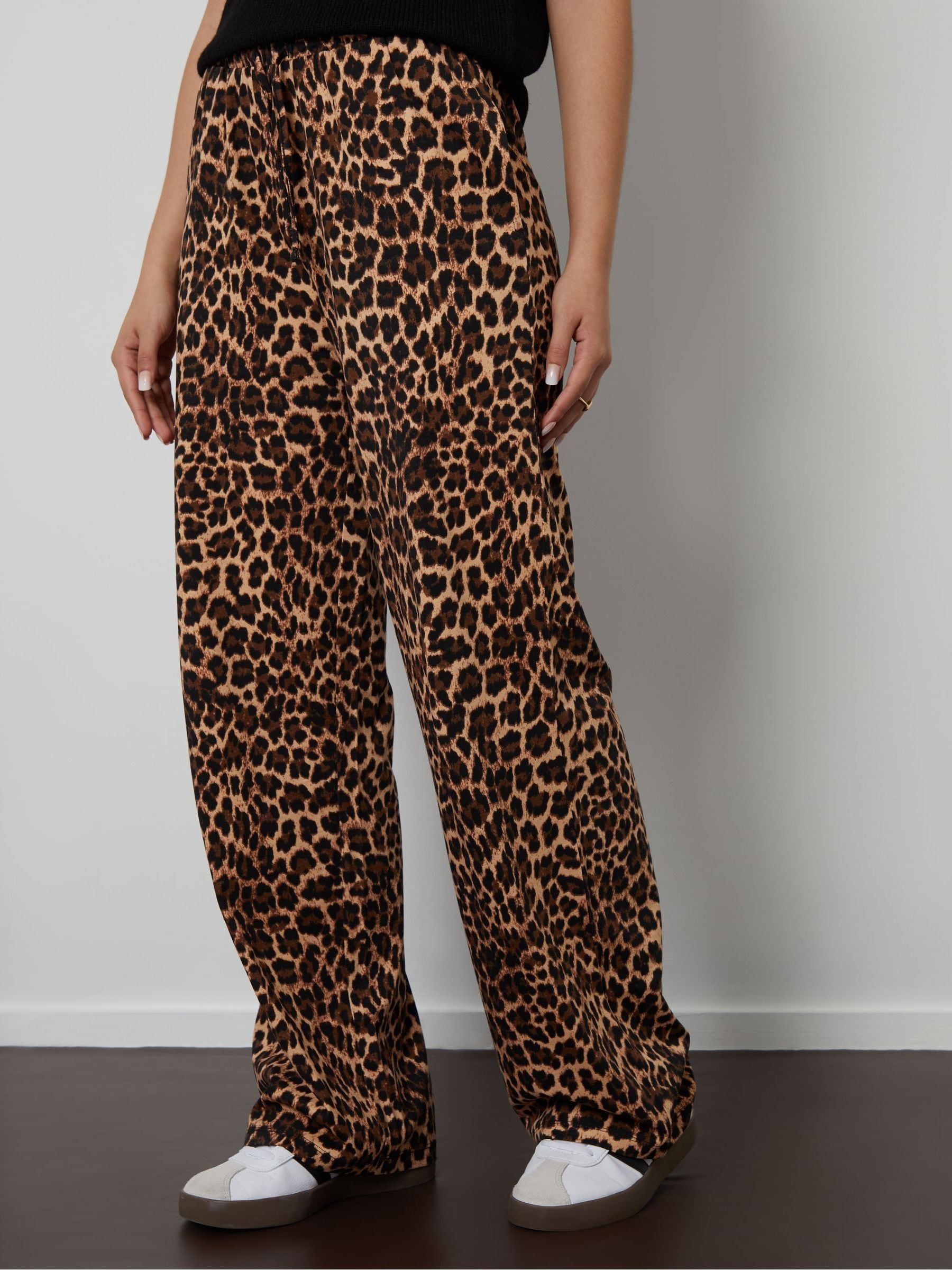 Buy Threadbare Brown Leopard Print Lightweight Jersey Wide Leg 100