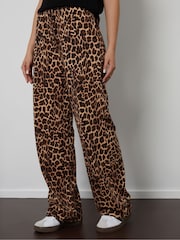 Threadbare Brown Leopard Print Lightweight Jersey Wide Leg 100% Cotton Trousers - Image 3 of 4