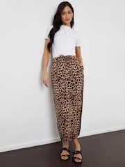Коричневый - Threadbare Leopard Print Lightweight Jersey 100% Cotton Midi Skirt with Pockets - Изображение 1 из 4