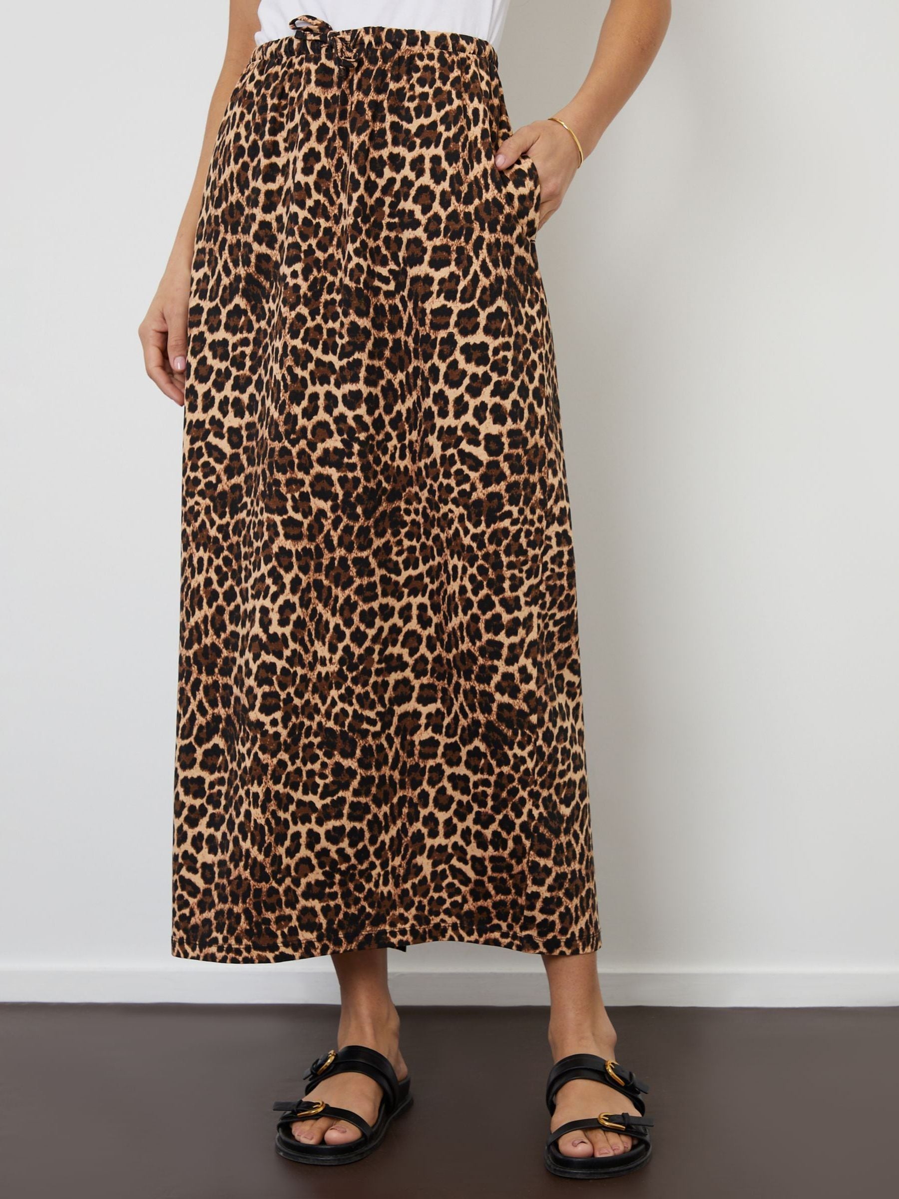 Cotton leopard midi skirt outlet