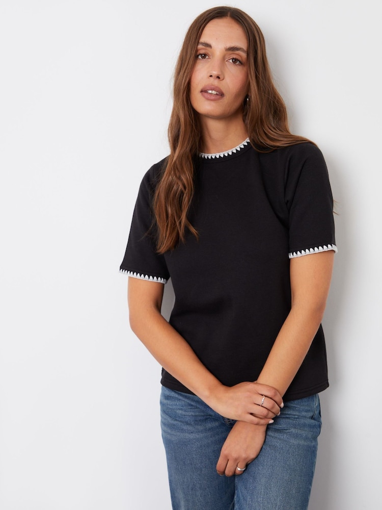 Threadbare Black Contrast Edge Stitch Short Sleeve Sweatshirt - Image 1 of 4