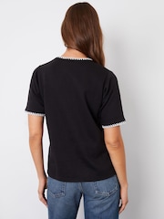 Threadbare Black Contrast Edge Stitch Short Sleeve Sweatshirt - Image 2 of 4