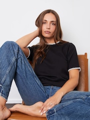 Threadbare Black Contrast Edge Stitch Short Sleeve Sweatshirt - Image 3 of 4