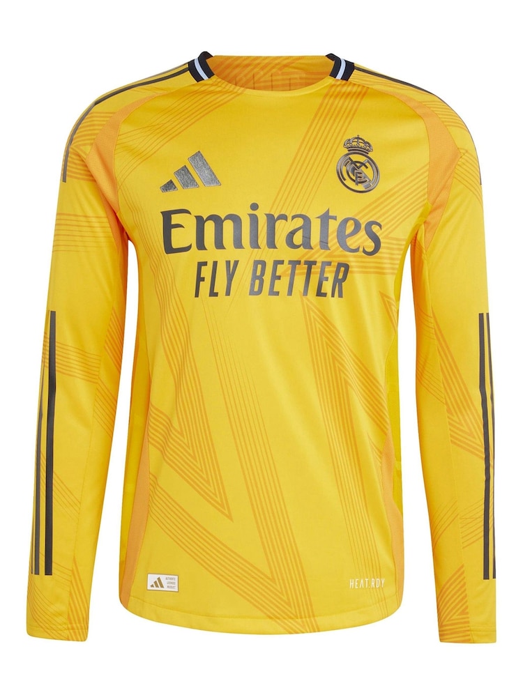 adidas Yellow Real Madrid Away Authentic Long Sleeve Football Shirts 2024-25 - Image 2 of 3