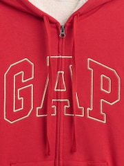 Roșu - Hanorac cu glugă lejer, cu fermoar și logo Gap căptușit cu sherpa - Imaginea 4 din 4