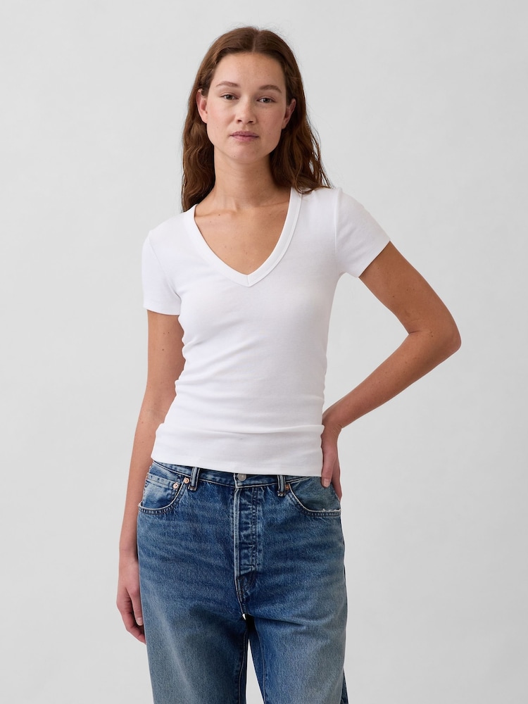 Weiß - Gap Modern V-Neck Short T-Shirt - Bild 1 von 4