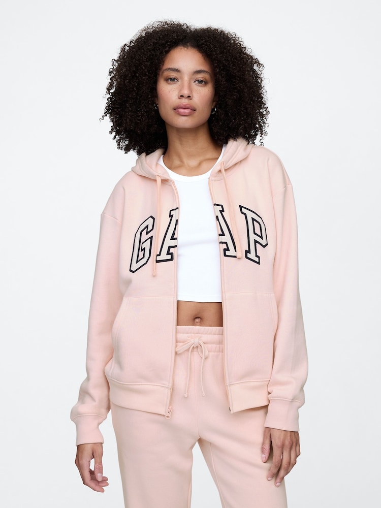 Blush Rose - Sweat à capuche Gap décontracté zippé à logo - Image 1 de 5