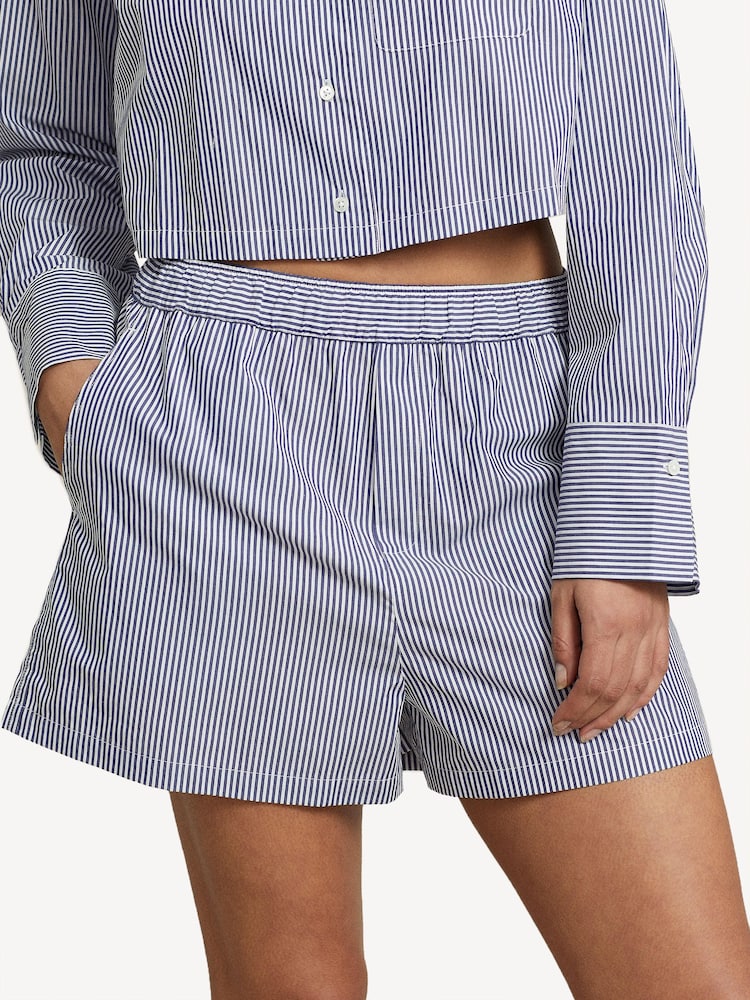 Lauren Ralph Lauren Blue Shirting Striped Crop 100% Cotton pyjama set - صورة 1 من 5