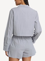 Lauren Ralph Lauren Blue Shirting Striped Crop 100% Cotton pyjama set - صورة 3 من 5